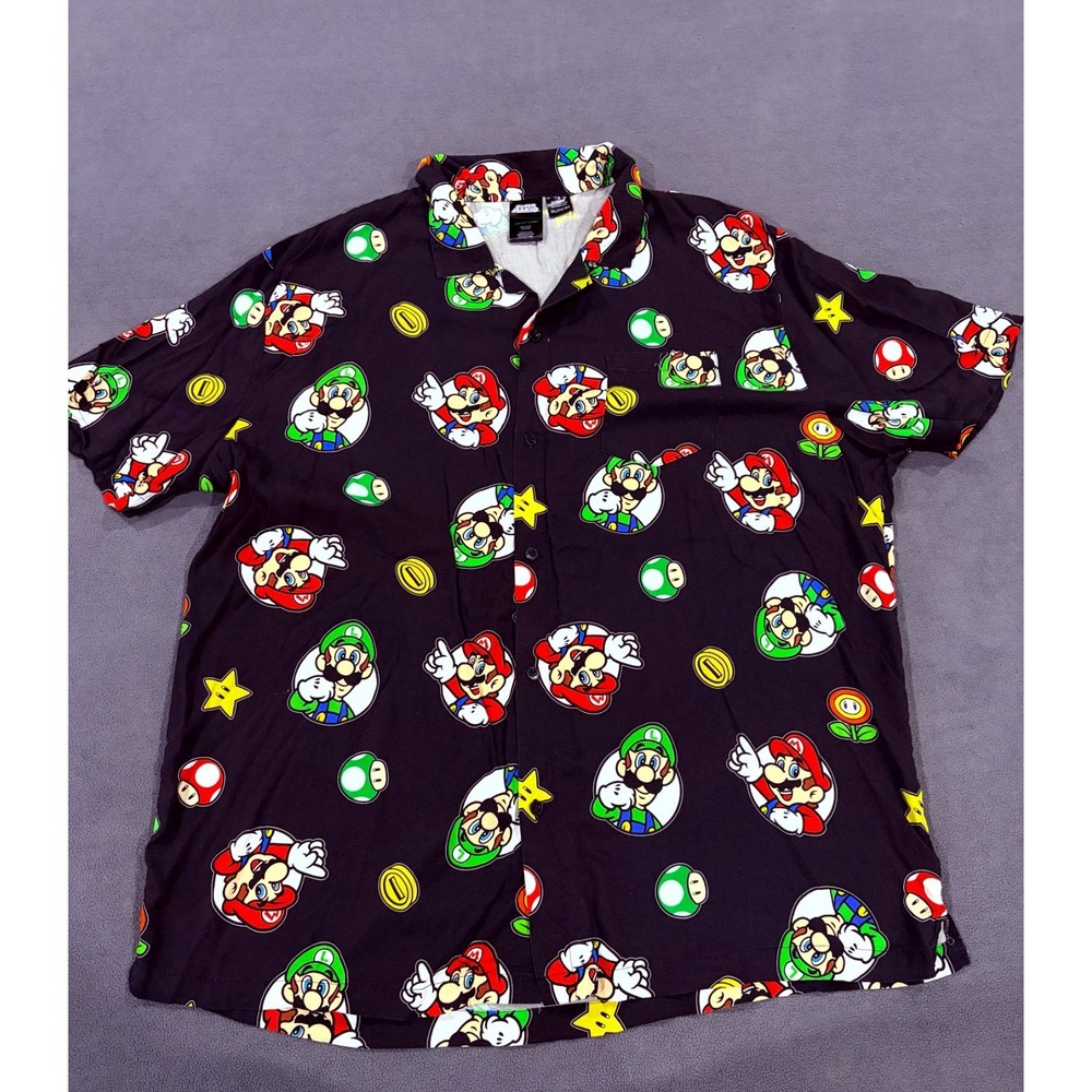 Nintendo Super Mario Brothers Shirt Mens 3XL Black Allover Character Print